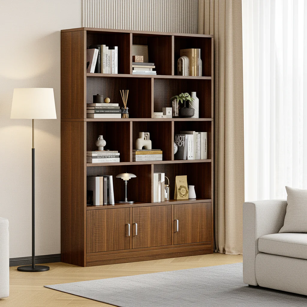 Omega 10-Shelf 2-Door Wardrobe Cupboard Bookshelf Cabinet (Black Walnut) - Image 3