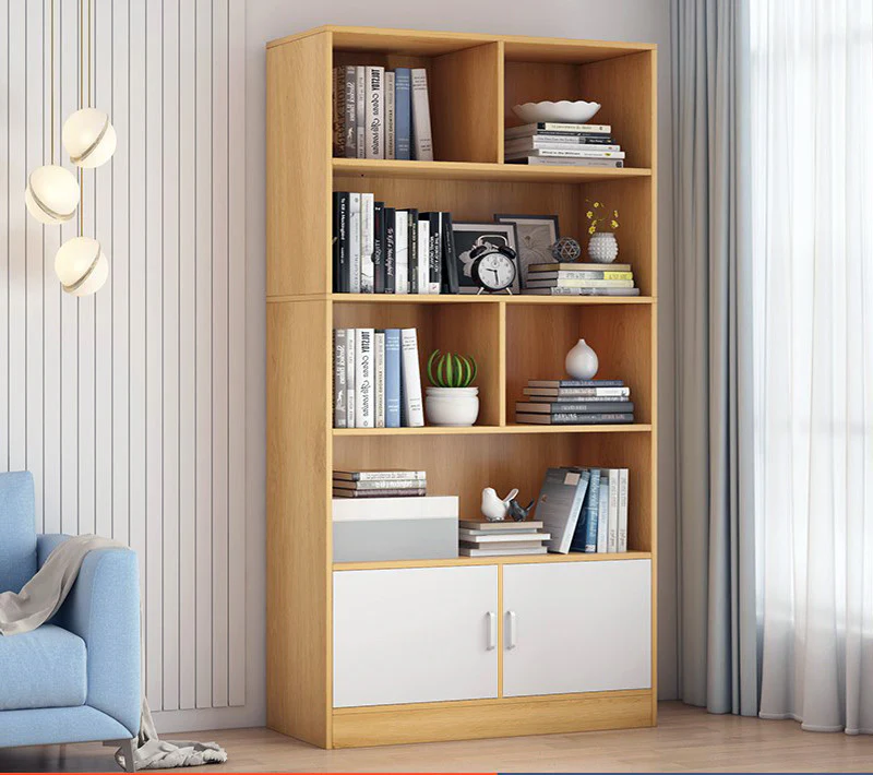 Omega 10-Shelf 2-Door Wardrobe Cupboard Bookshelf Cabinet (Oak) - Image 3