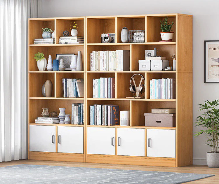 Omega 10-Shelf 2-Door Wardrobe Cupboard Bookshelf Cabinet (Oak) - Image 7
