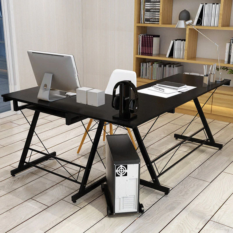 Oracle Corner Computer Desk Office Double Workstation (Black) - Image 5
