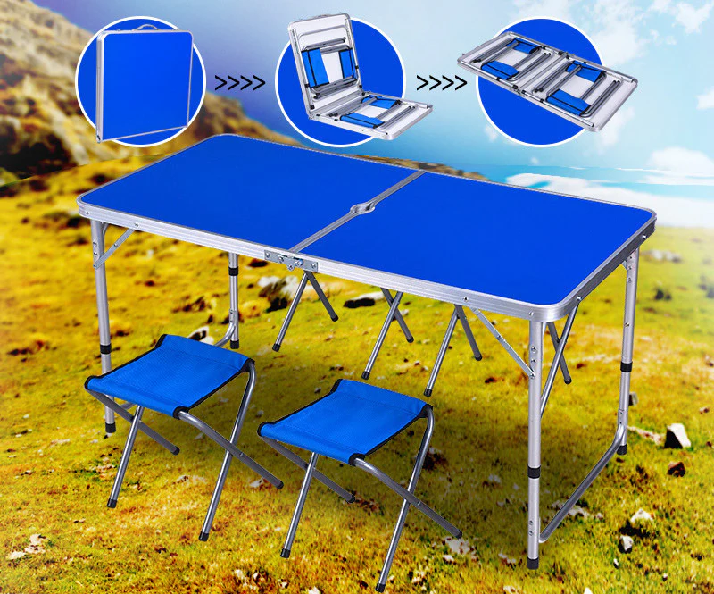 Outdoor Folding Table Adjustable Foldable 120cm (Blue) - Image 11