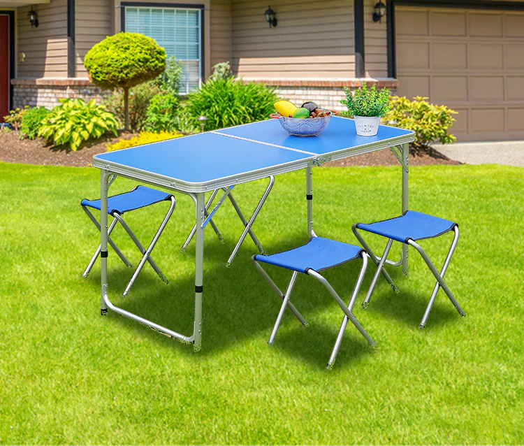 Outdoor Folding Table Adjustable Foldable 120cm (Blue) - Image 8