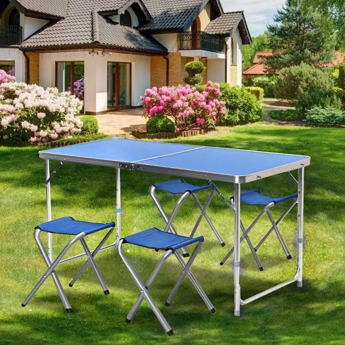 Outdoor Folding Table Adjustable Foldable 120cm (Blue) - Image 9