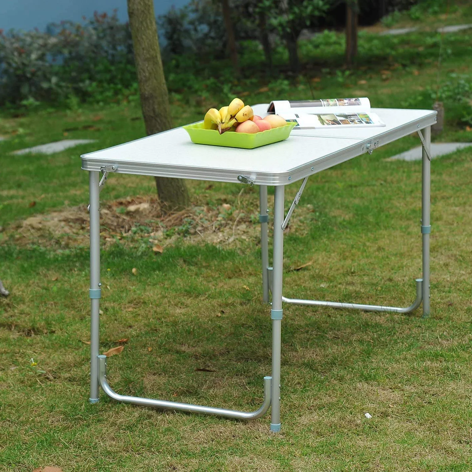 Outdoor Folding Table Adjustable Foldable 120cm (White) - Image 2