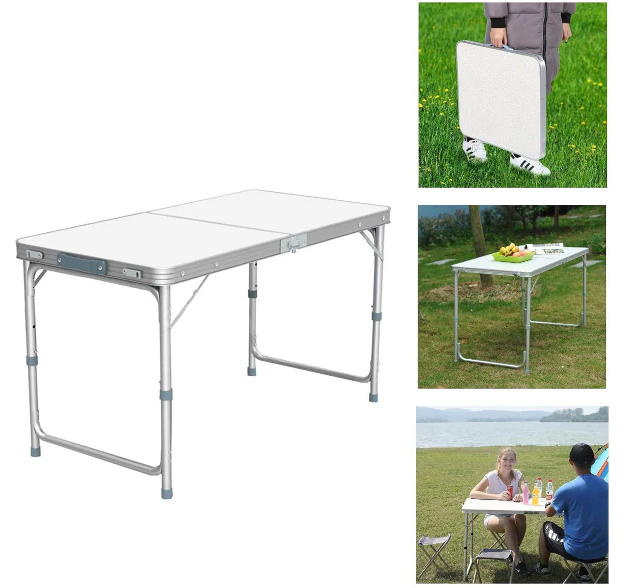 Outdoor Folding Table Adjustable Foldable 120cm (White) - Image 6