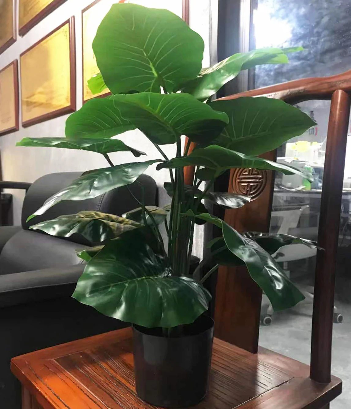 Pack of Two 18-Leaf Real Touch Artificial Elephant's Ears Plants Alocasia Trees In Pots - Image 6