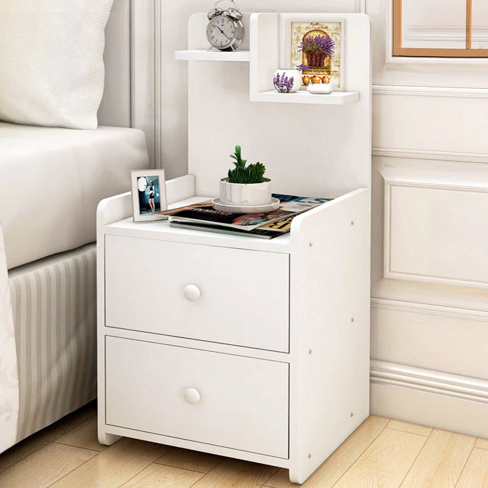 Parklane Tall Bedside Table with Chest of Drawers and Shelf (White) - Image 6
