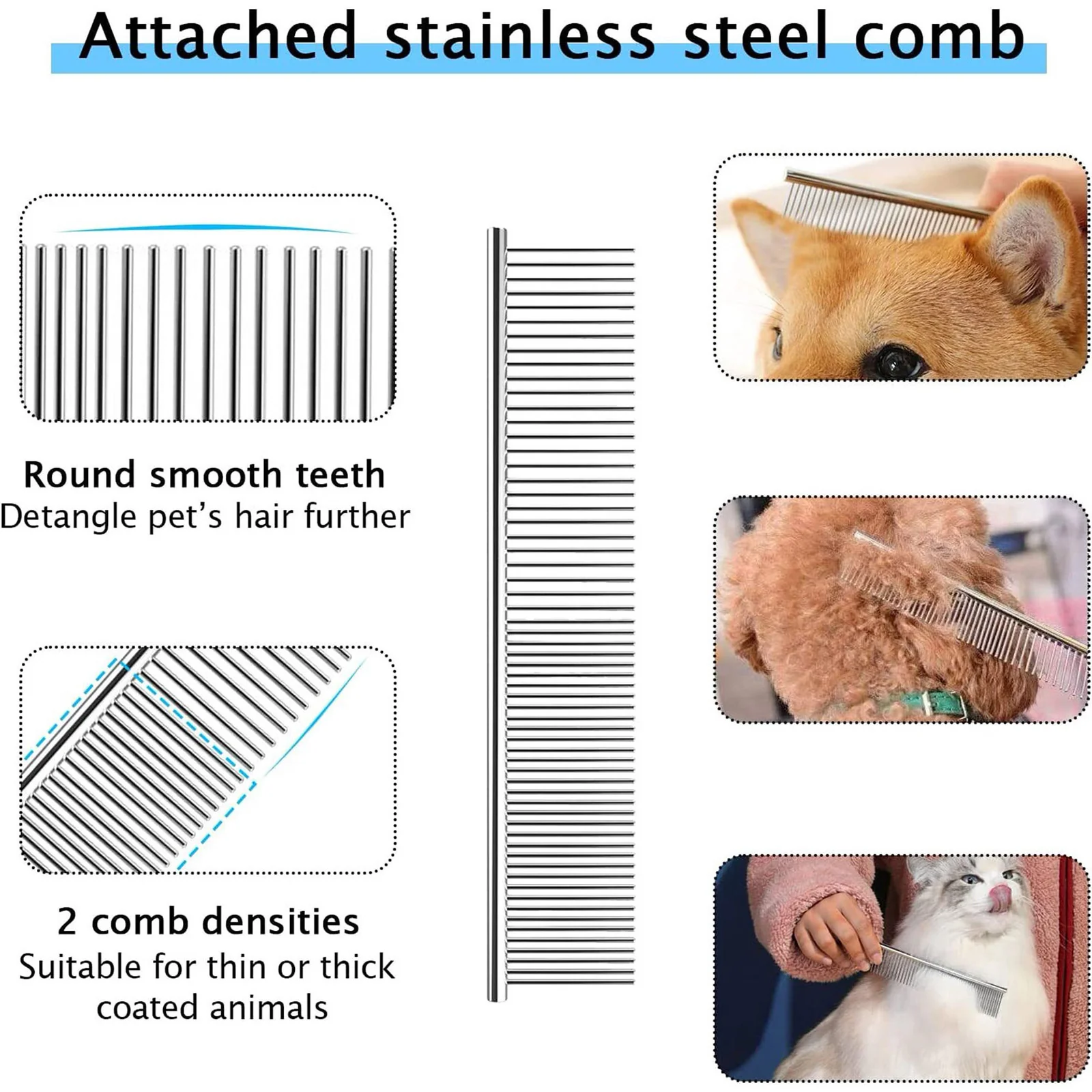 Pet Cat Dog Grooming Tool Set Detangling Brush Dematting Rake & Comb - Image 6