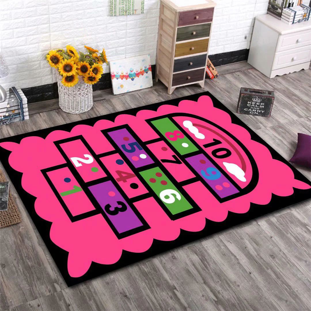 Pink Hopscotch Girls Bedroom Floor Rug Baby Kids Play Mat (160 x 100) - Image 4