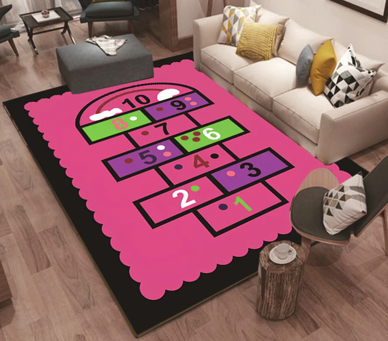 Pink Hopscotch Girls Bedroom Floor Rug Baby Kids Play Mat (160 x 100) - Image 5