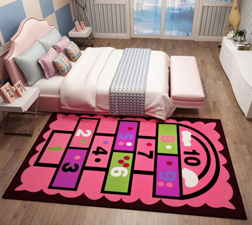 Pink Hopscotch Girls Bedroom Floor Rug Baby Kids Play Mat (160 x 100) - Image 7