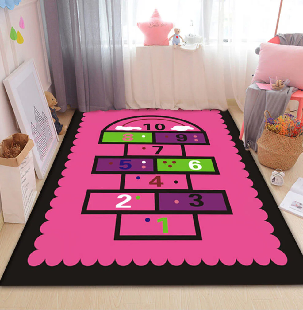 Pink Hopscotch Girls Bedroom Floor Rug Baby Kids Play Mat (160 x 100) - Image 9