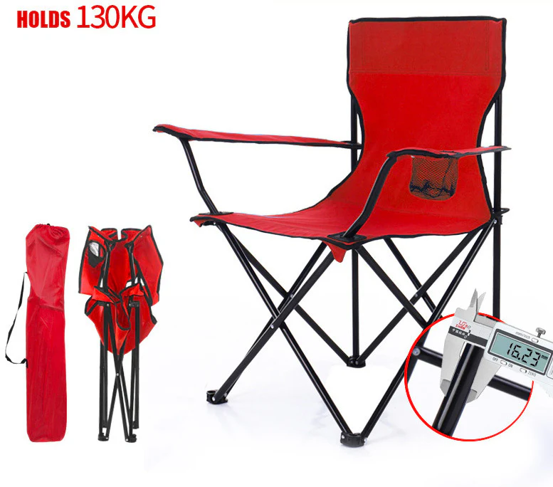Portable Folding Camping Beach Chair with Arm Rest Cup Holder & Storage Bag (Red) - Image 2