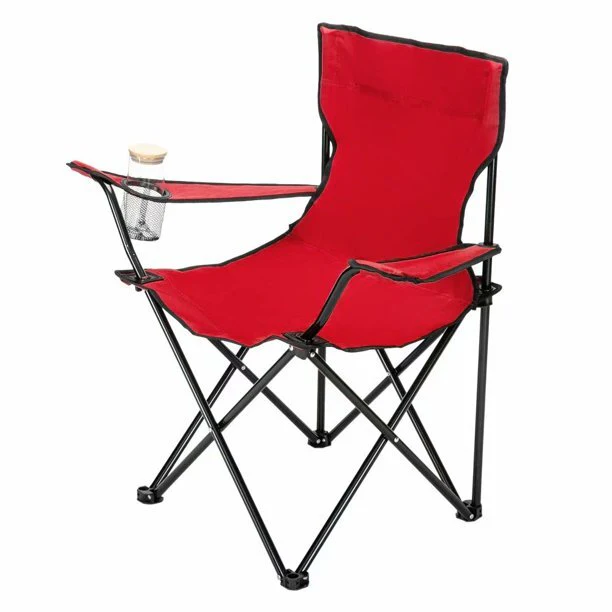 Portable Folding Camping Beach Chair with Arm Rest Cup Holder & Storage Bag (Red) - Image 4