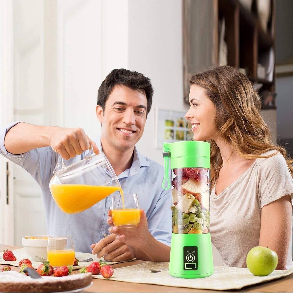 Portable Glass Juicer Blender Mini Mixer Smoothie Maker (Green) - Image 5