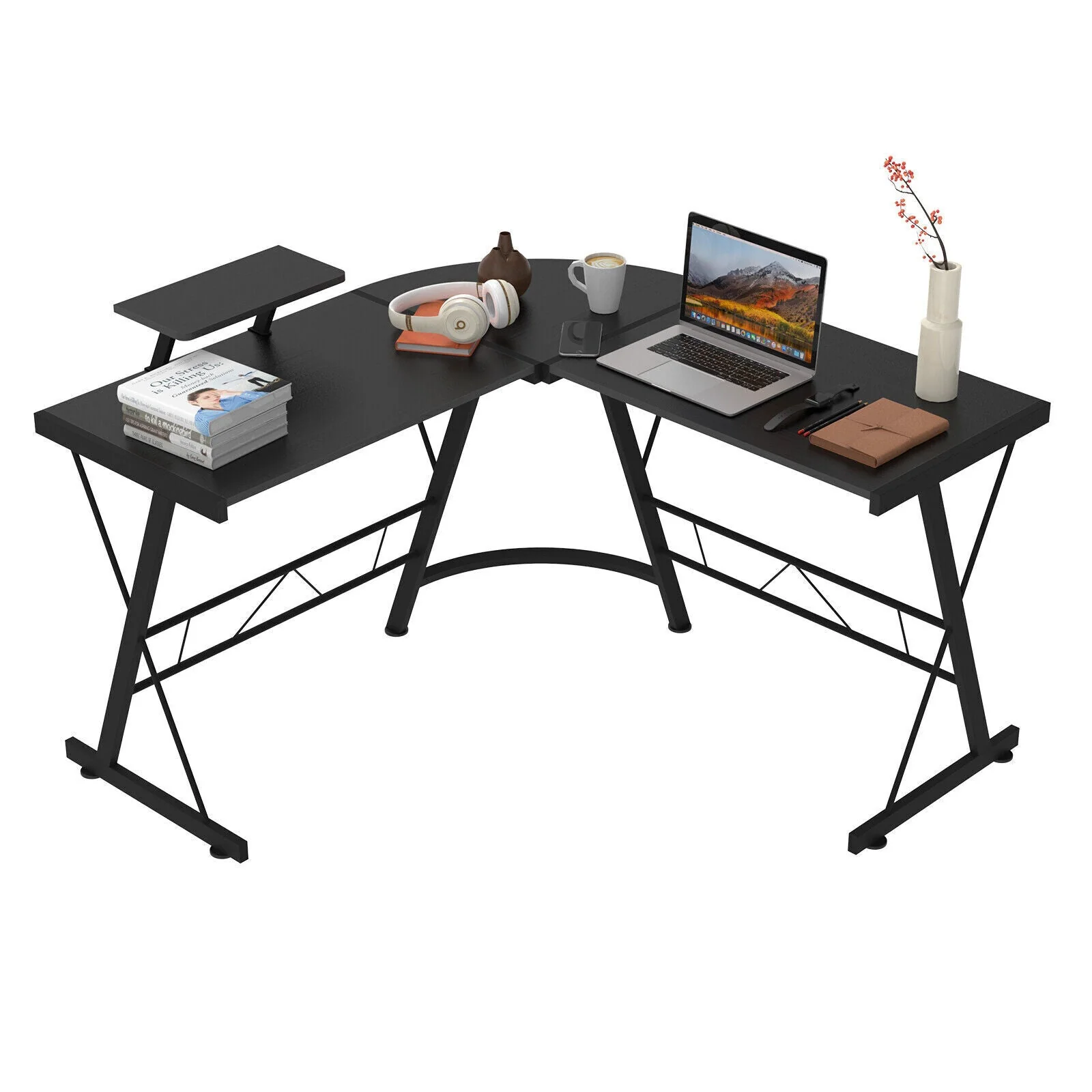 Premium Executive Corner Desk Professional Double Workstation (Black) - Image 17