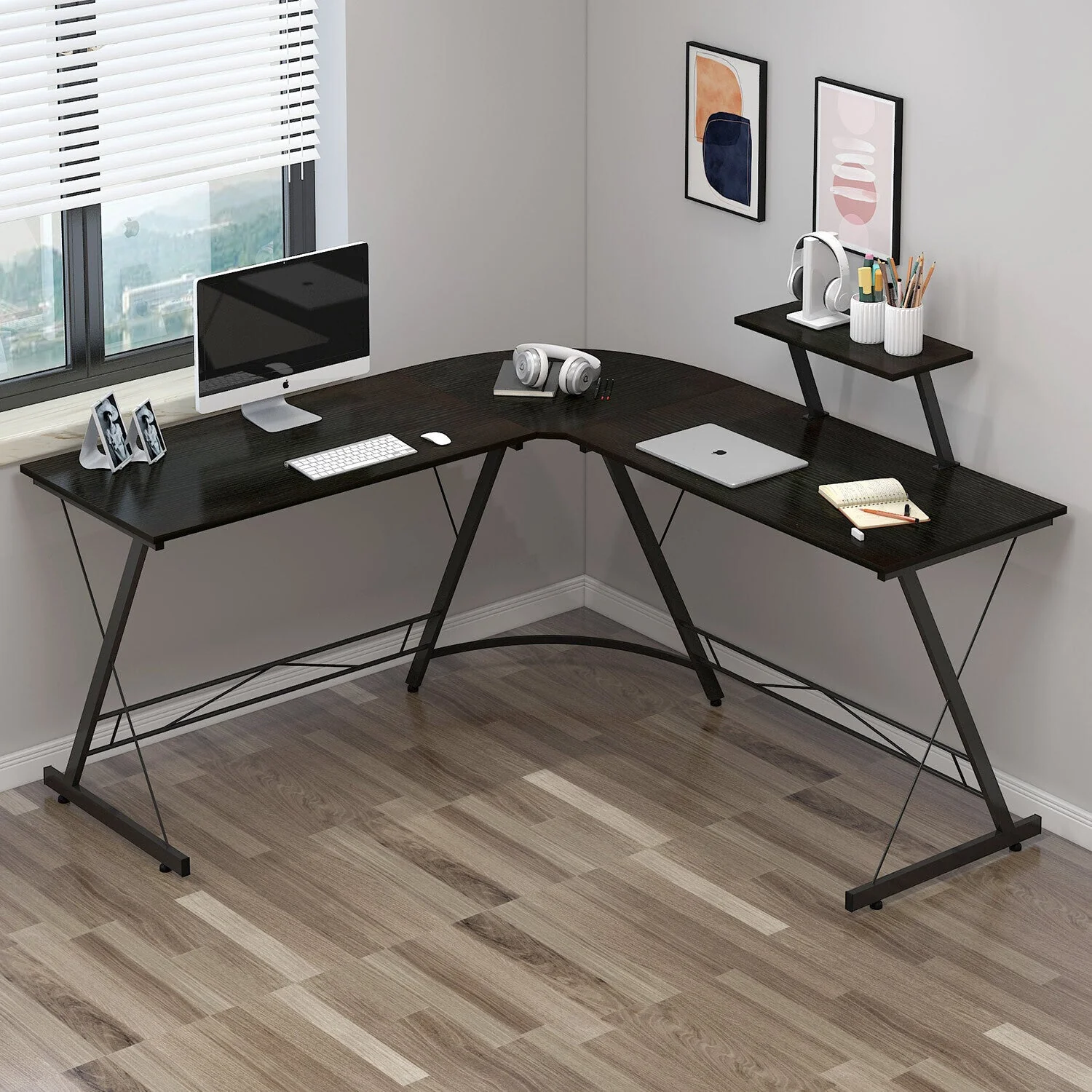 Premium Executive Corner Desk Professional Double Workstation (Black) - Image 5