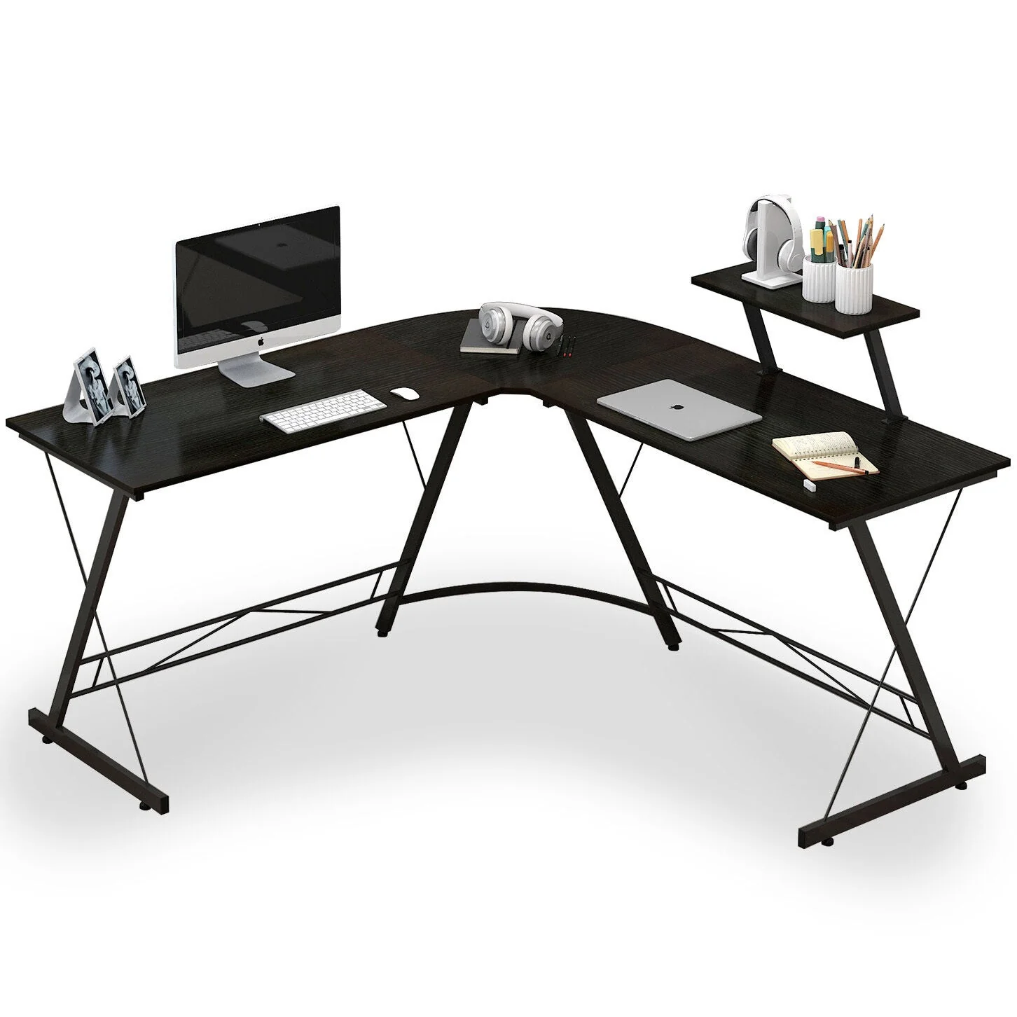 Premium Executive Corner Desk Professional Double Workstation (Black) - Image 6