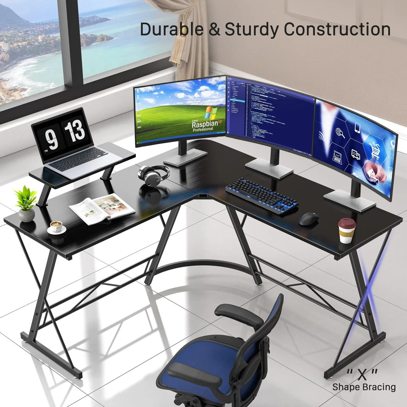 Premium Executive Corner Desk Professional Double Workstation (Black) - Image 7