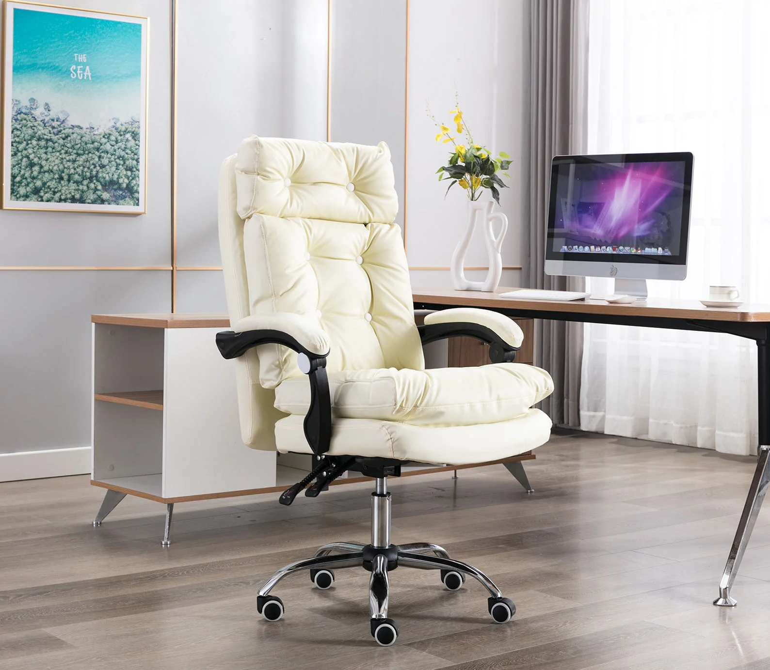 President Premium Plush Executive Reclining Office Chair (White) - Image 2