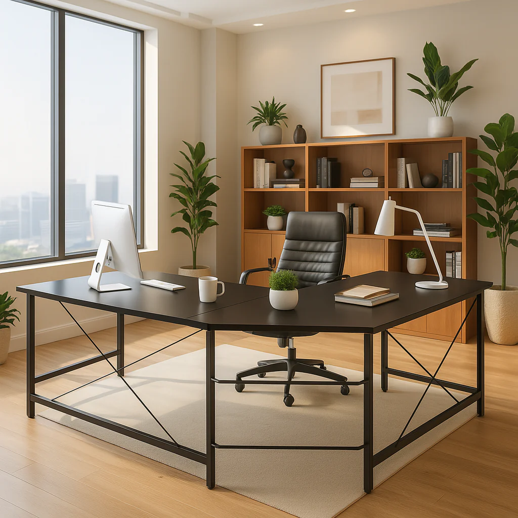 Prestige Corner Computer Desk Office Double Workstation (Black) - Image 10