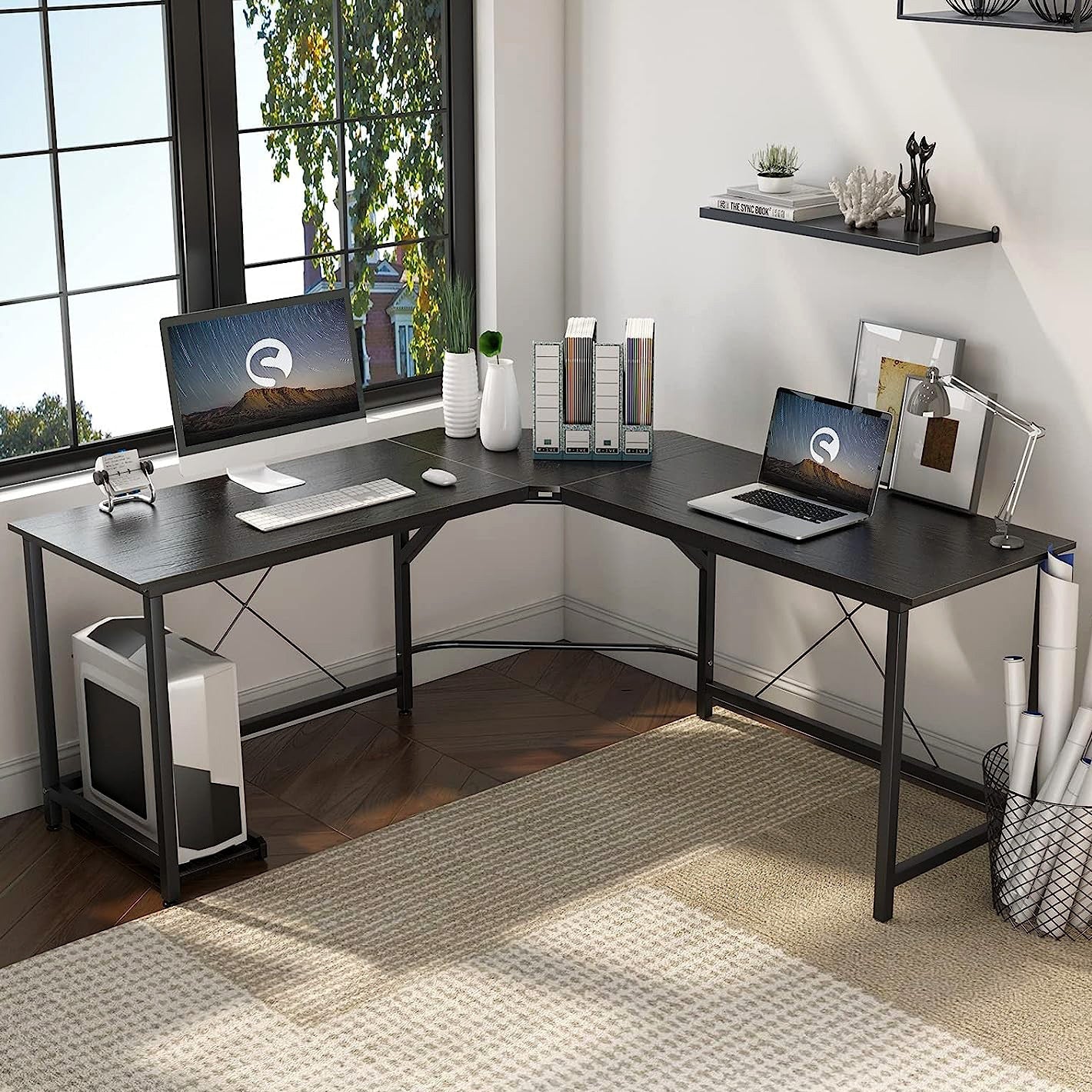 Prestige Corner Computer Desk Office Double Workstation (Black) - Image 6