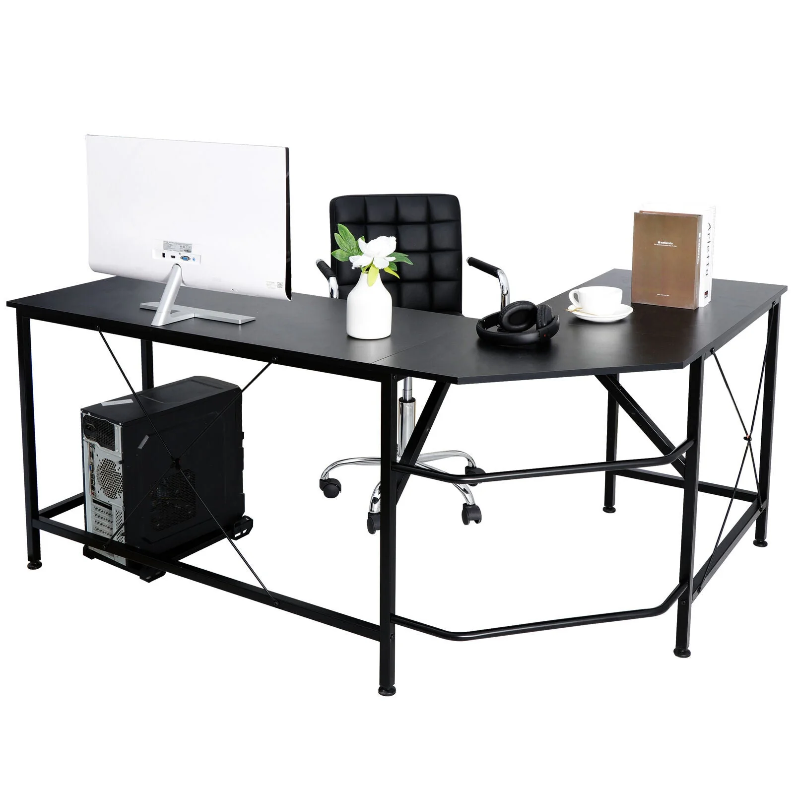 Prestige Corner Computer Desk Office Double Workstation (Black) - Image 7