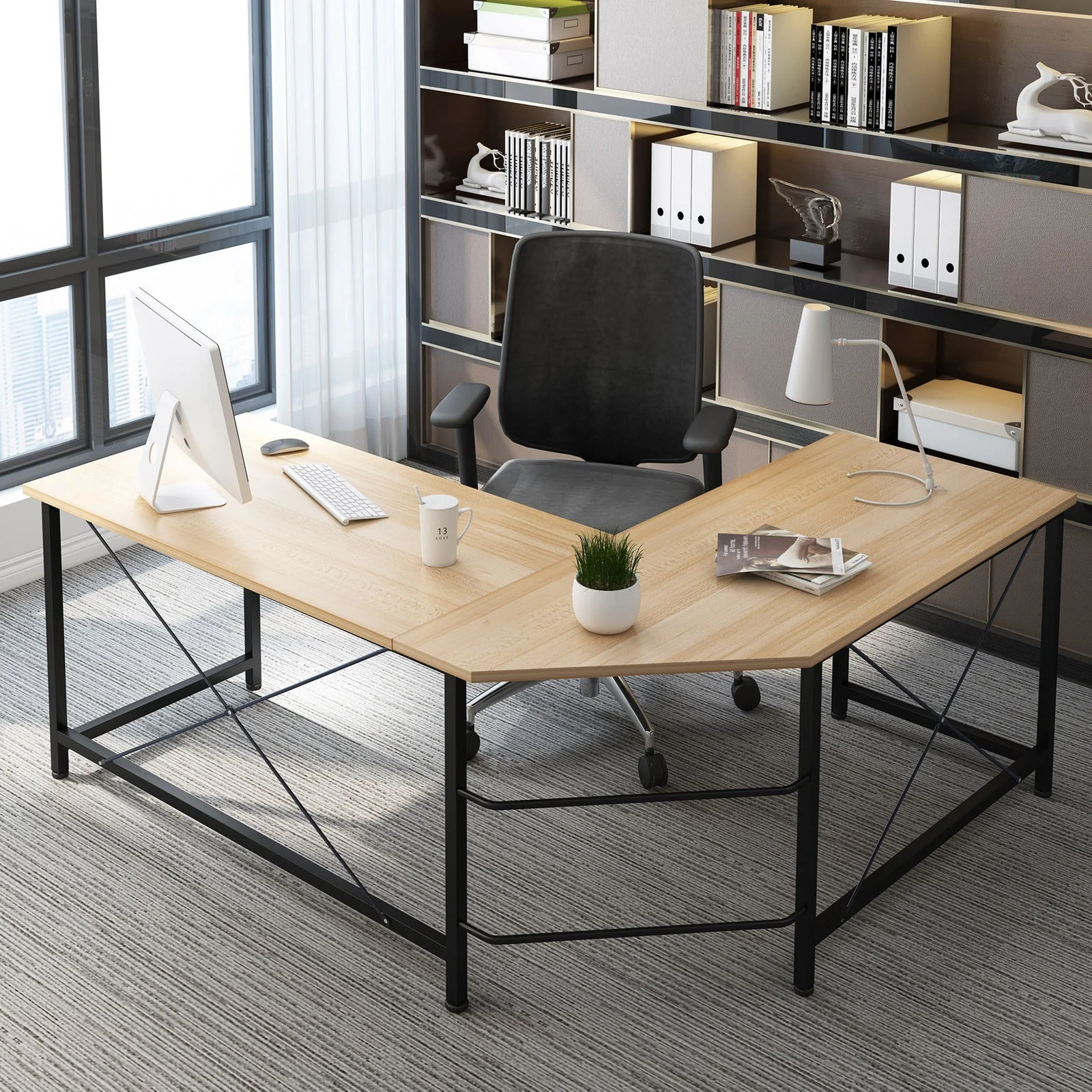 Prestige Corner Computer Desk Office Double Workstation (Oak) - Image 4