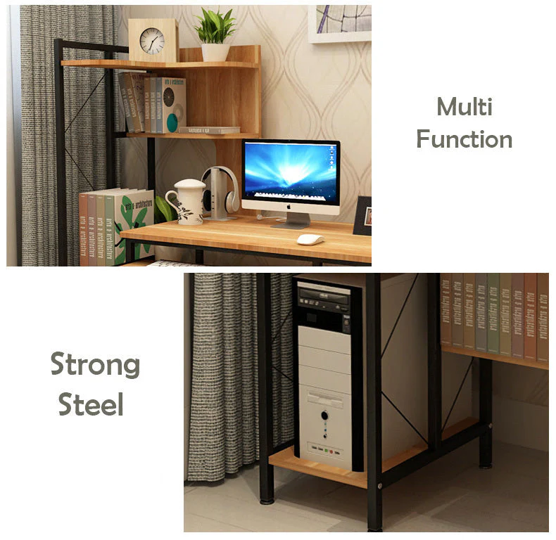 Prime Multi-function Computer Desk Workstation with Shelves & Cabinet (Oak) - Image 6