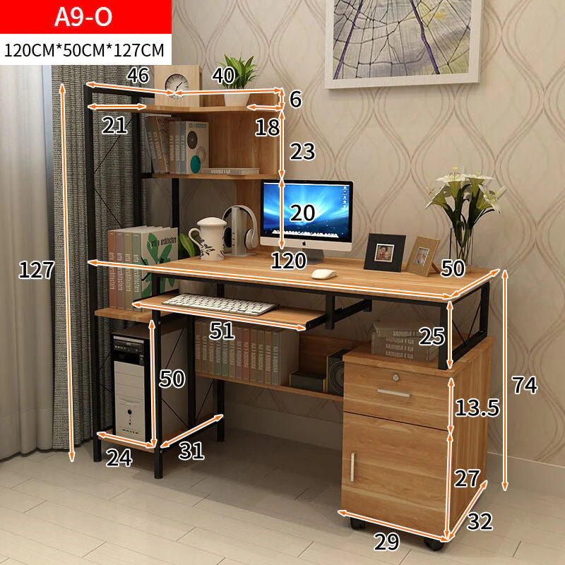 Prime Multi-function Computer Desk Workstation with Shelves & Cabinet (Oak) - Image 7
