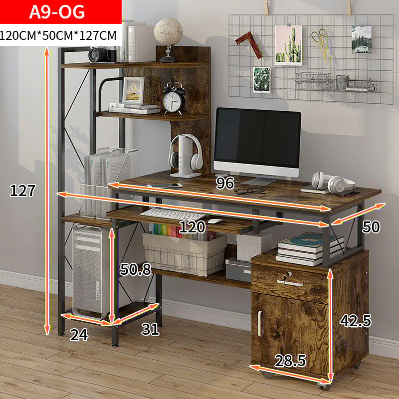 Prime Multi-function Computer Desk Workstation with Shelves & Cabinet (Rustic Wood) - Image 6