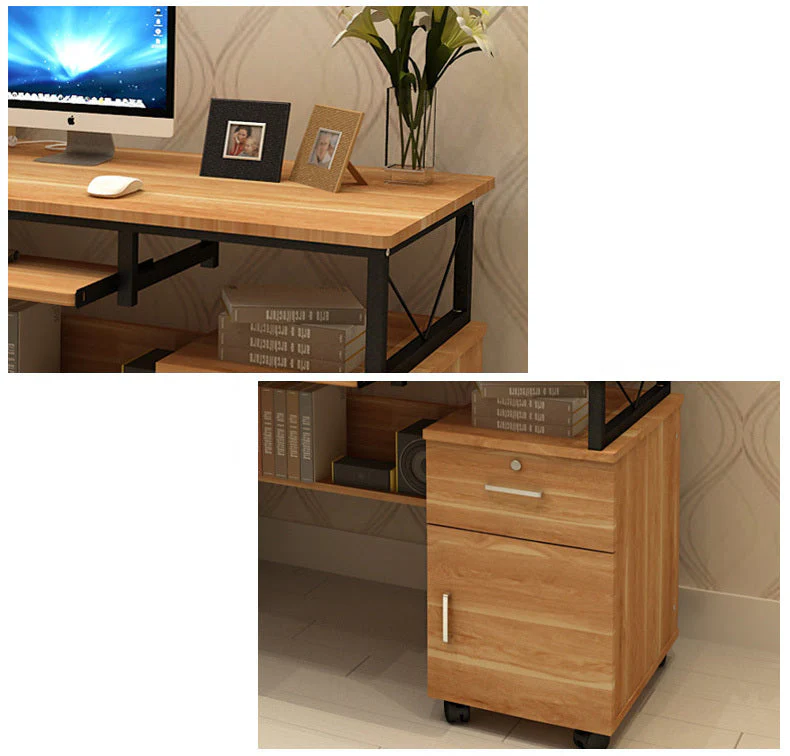 Prime Multi-function Computer Desk Workstation with Shelves & Cabinet (Rustic Wood) - Image 8