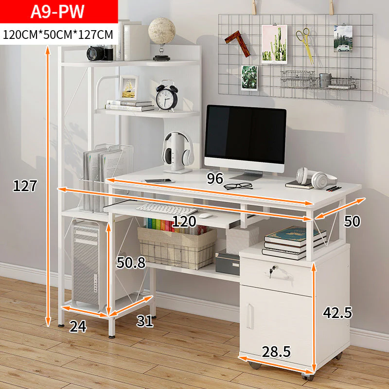 Prime Multi-function Computer Desk Workstation with Shelves & Cabinet (White) - Image 7