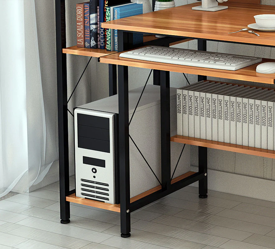 Prime Multi-function Computer Desk Workstation with Shelves & Cabinet (Coastal Oak) - Image 12