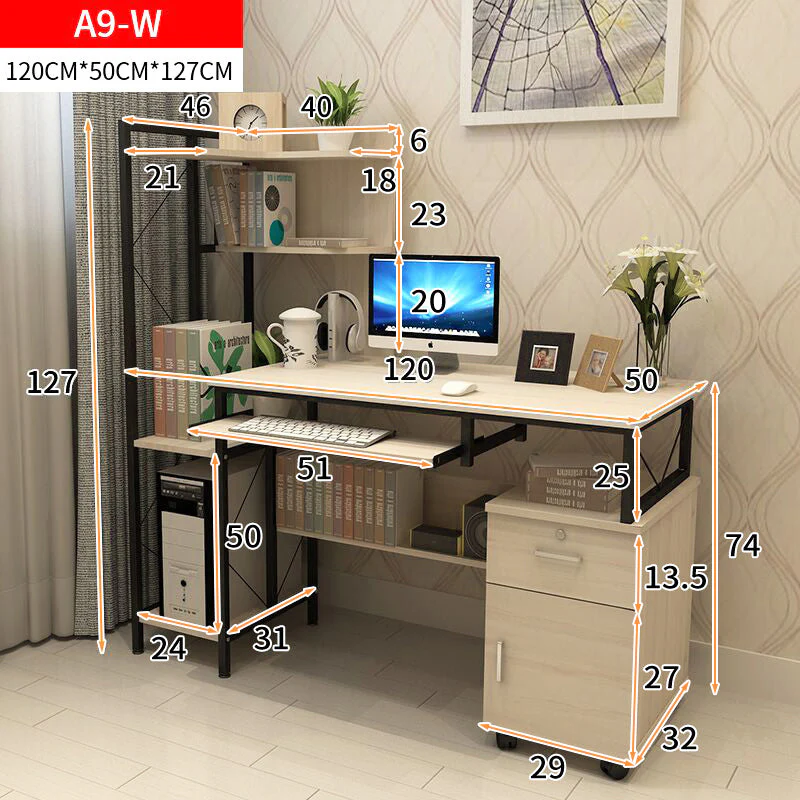 Prime Multi-function Computer Desk Workstation with Shelves & Cabinet (Coastal Oak) - Image 9