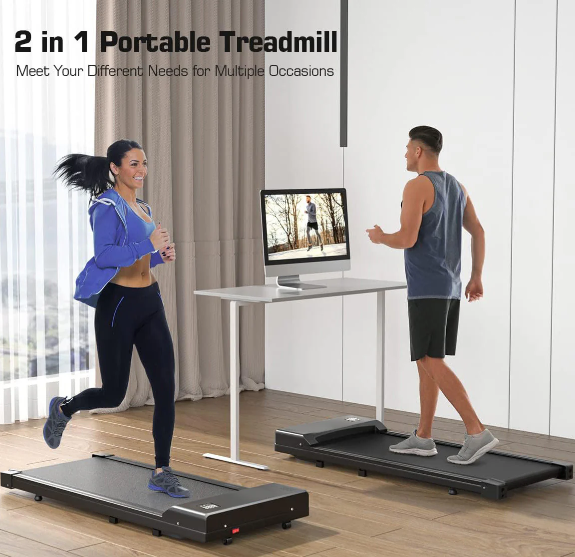 Pro Fitness 2 in 1 Portable Electric Treadmill Home Gym Walking Running Exercise Machine - Image 4