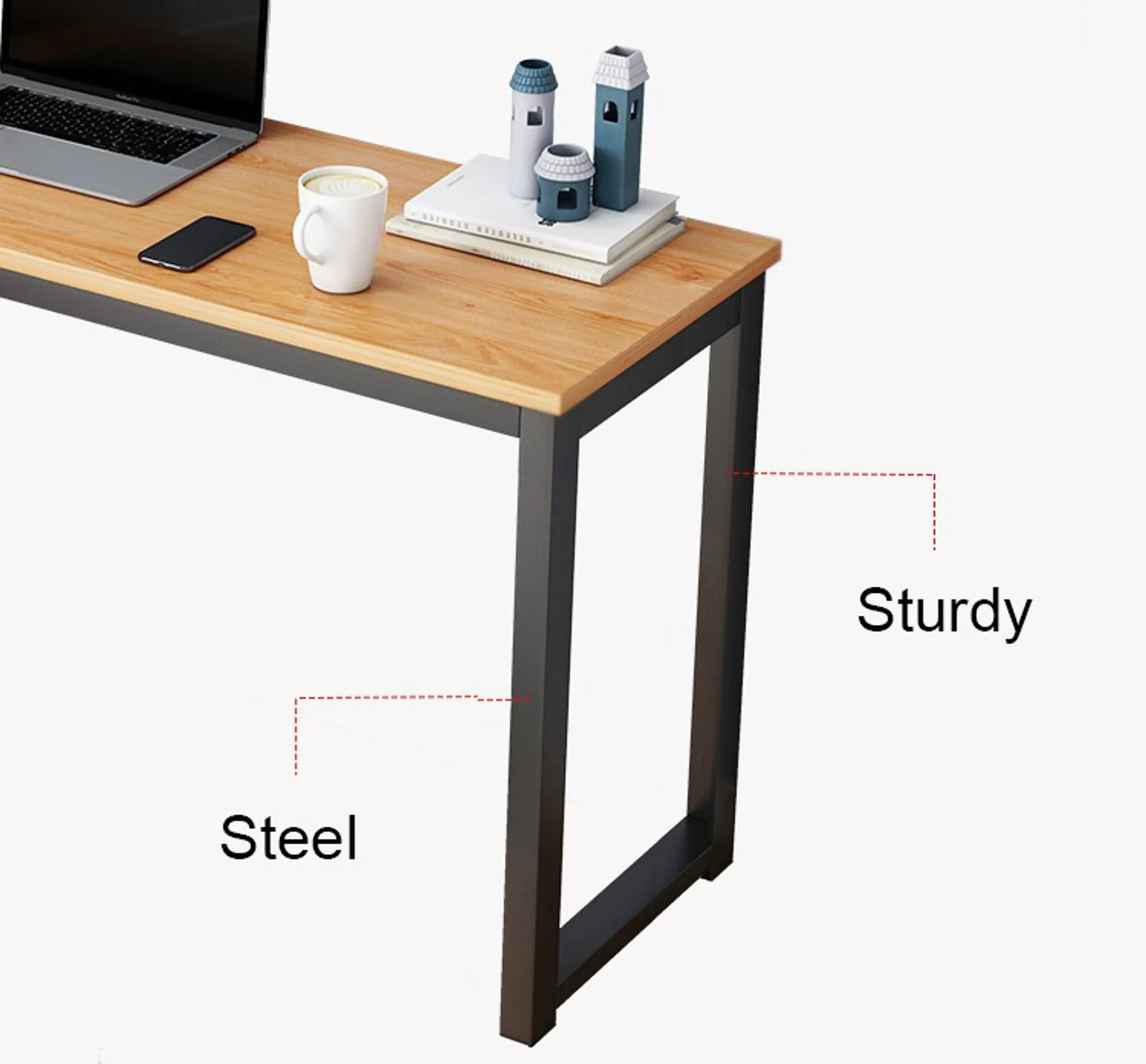 Profile Console Table Wood & Metal Narrow Desk (Oak & Black) - Image 10