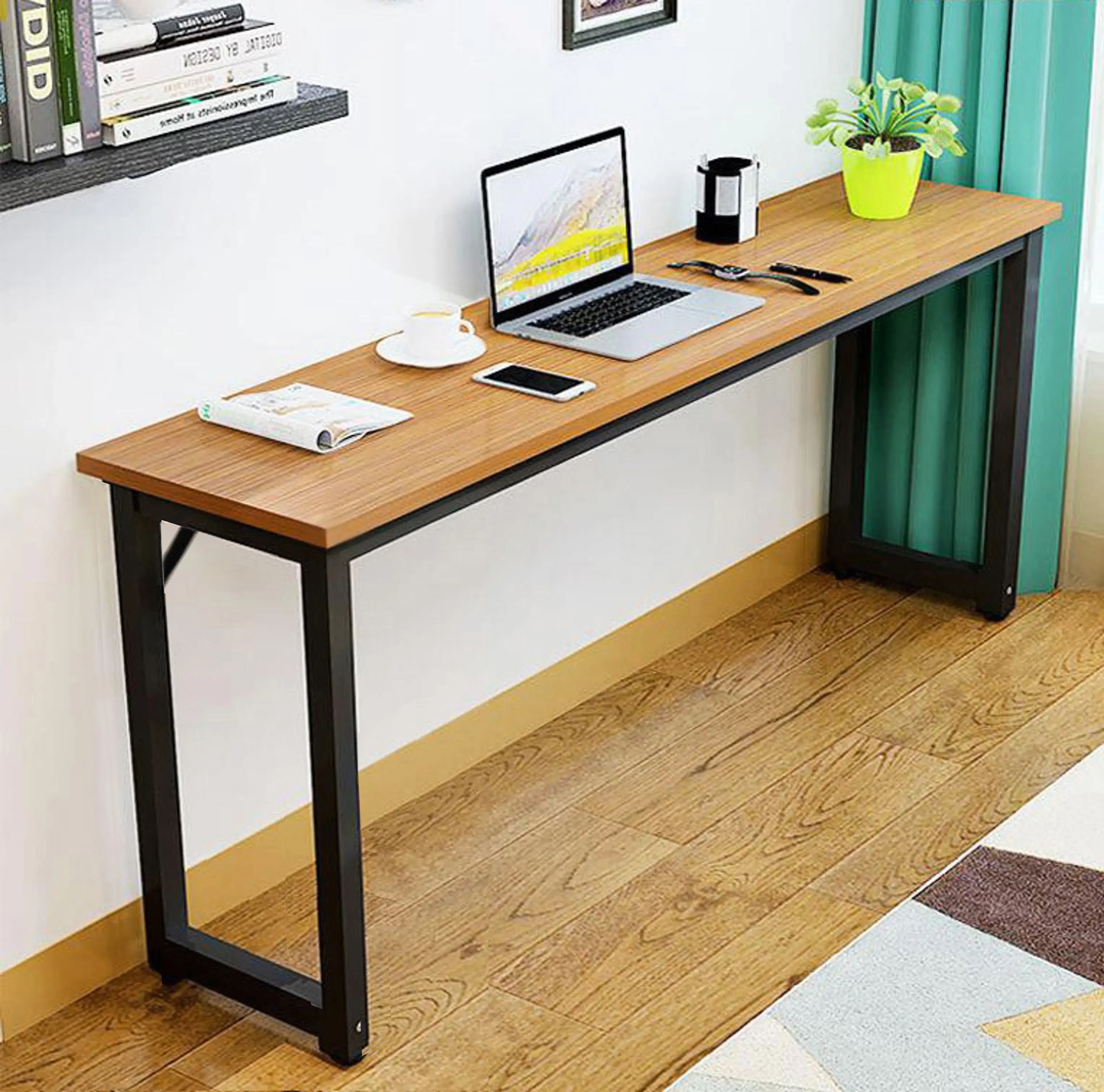 Profile Console Table Wood & Metal Narrow Desk (Oak & Black) - Image 2