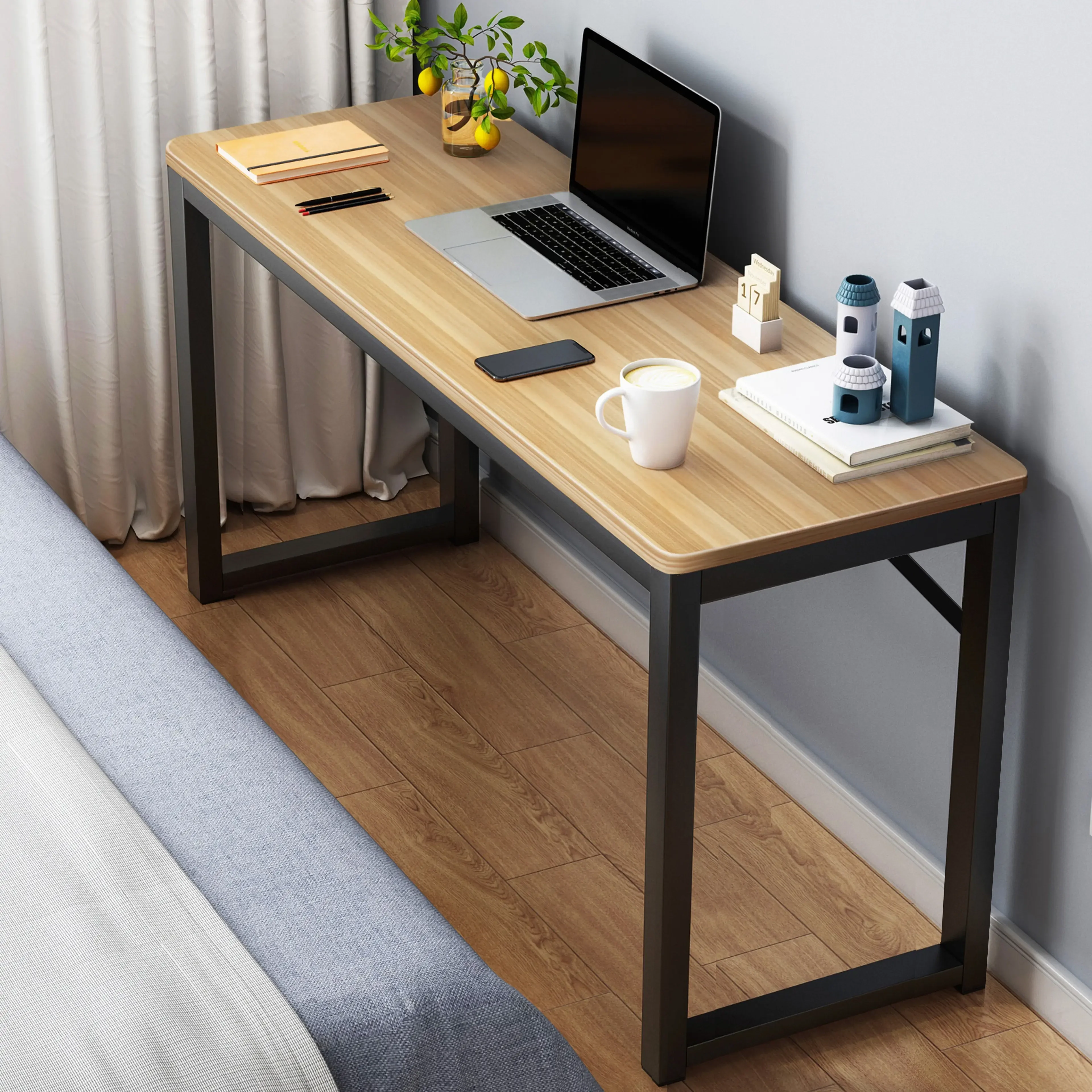 Profile Console Table Wood & Metal Narrow Desk (Oak & Black) - Image 4