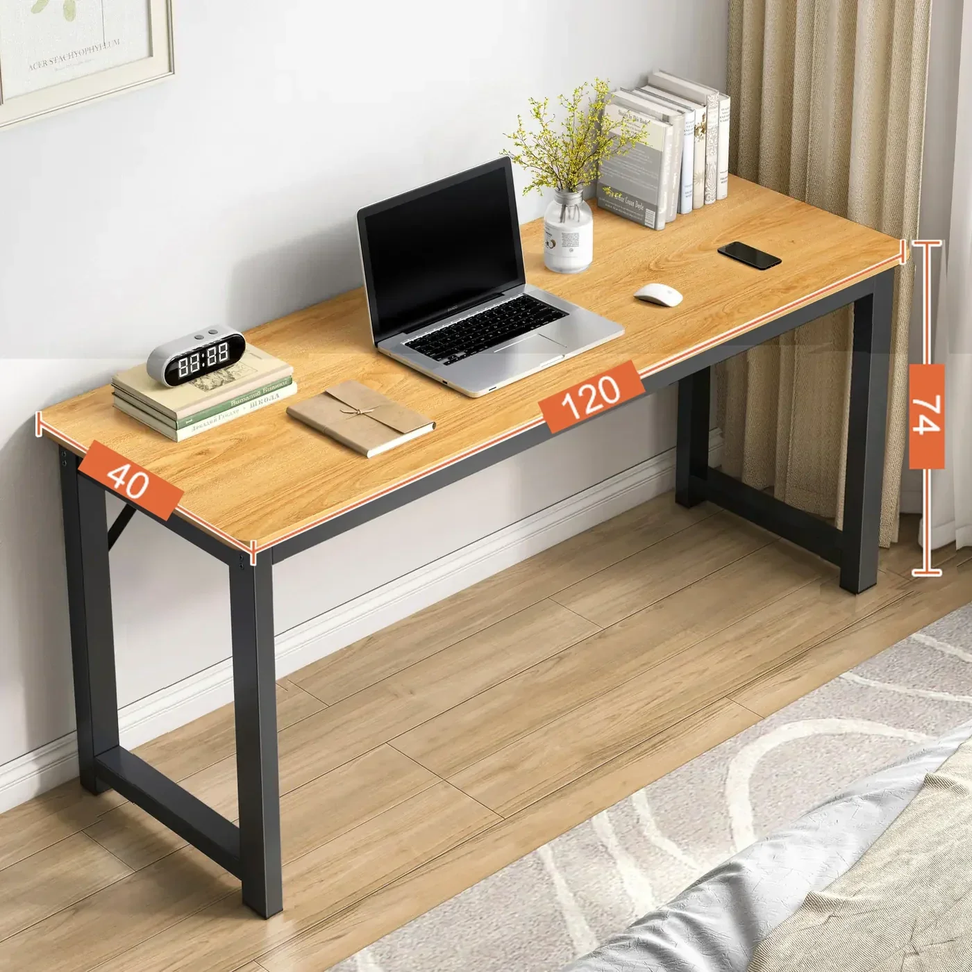 Profile Console Table Wood & Metal Narrow Desk (Oak & Black) - Image 11