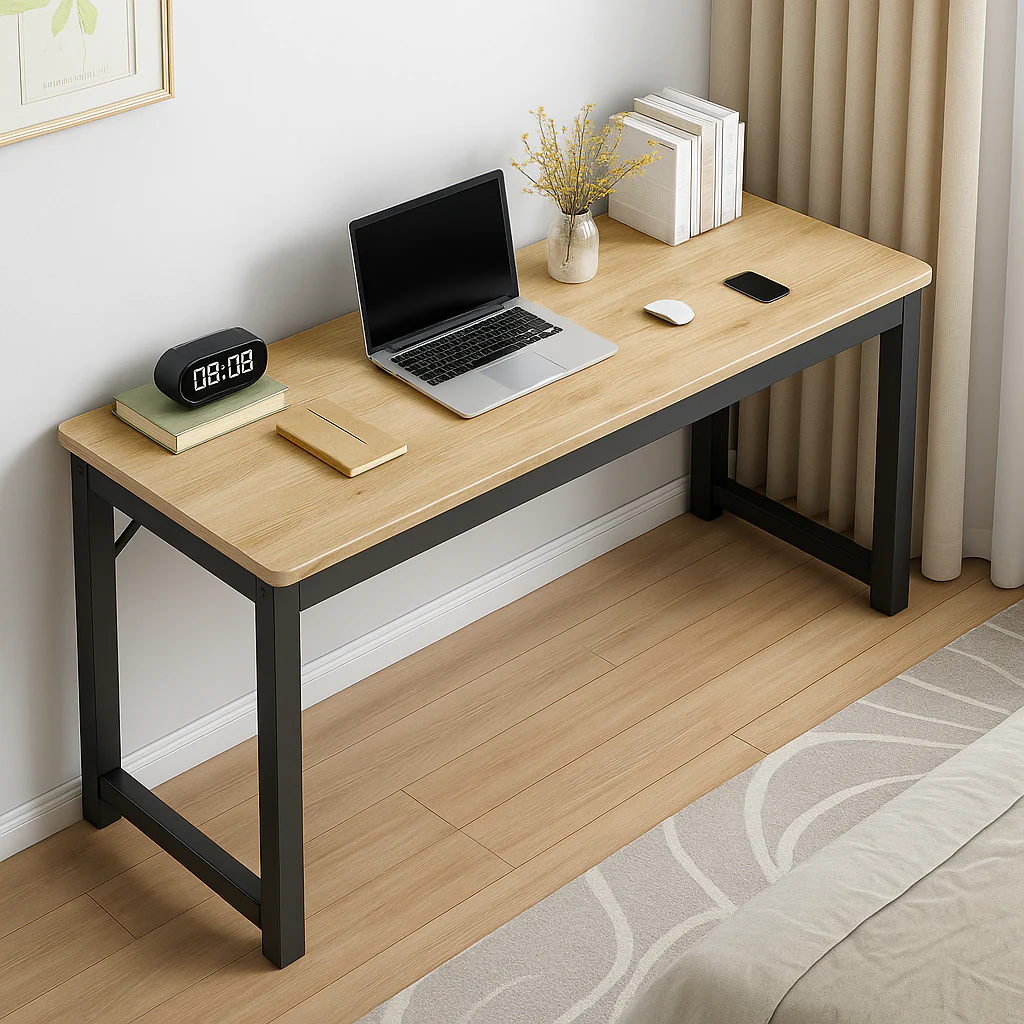Profile Console Table Wood & Metal Narrow Desk (Rustic Oak) - Image 11
