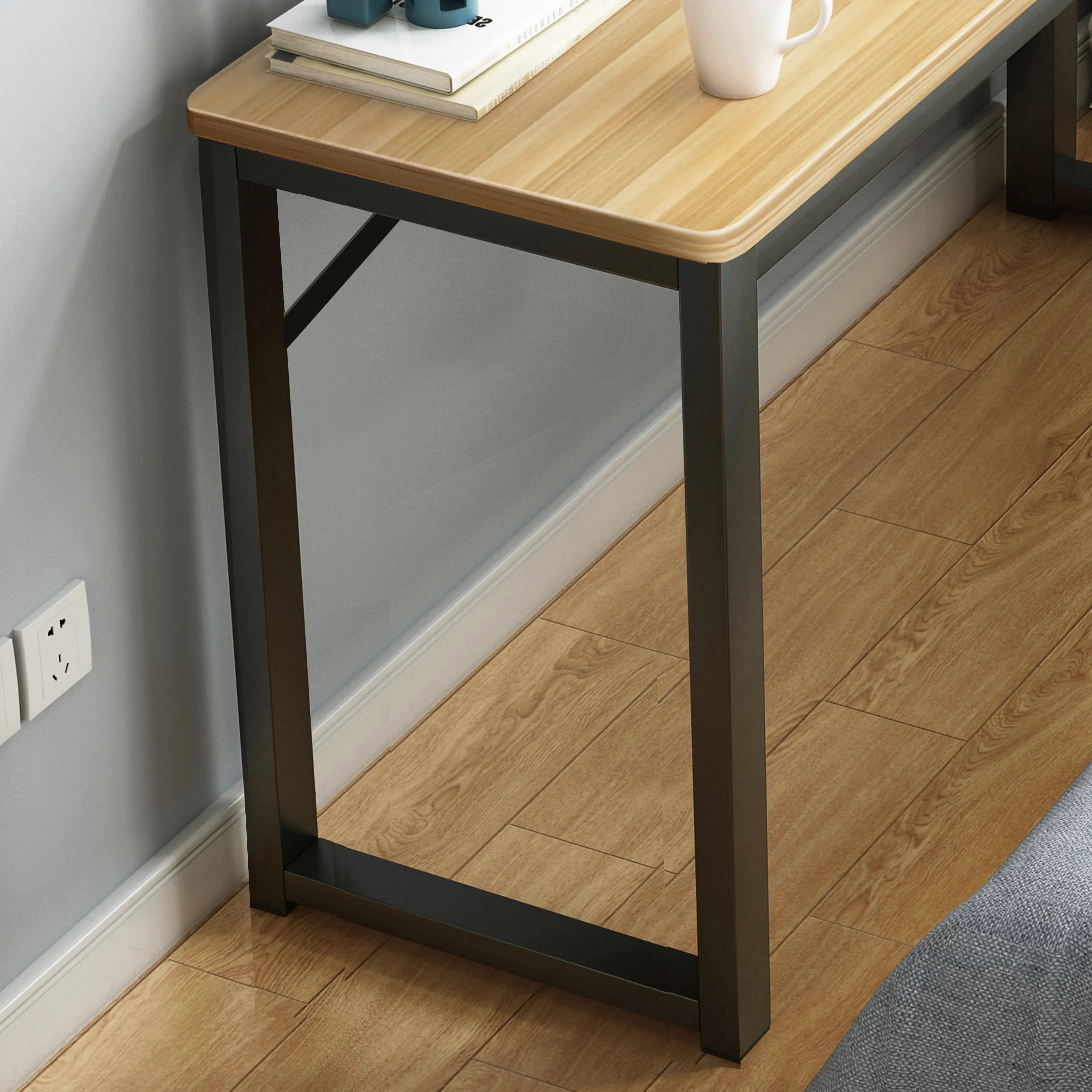 Profile Console Table Wood & Metal Narrow Desk (Oak & Black) - Image 9