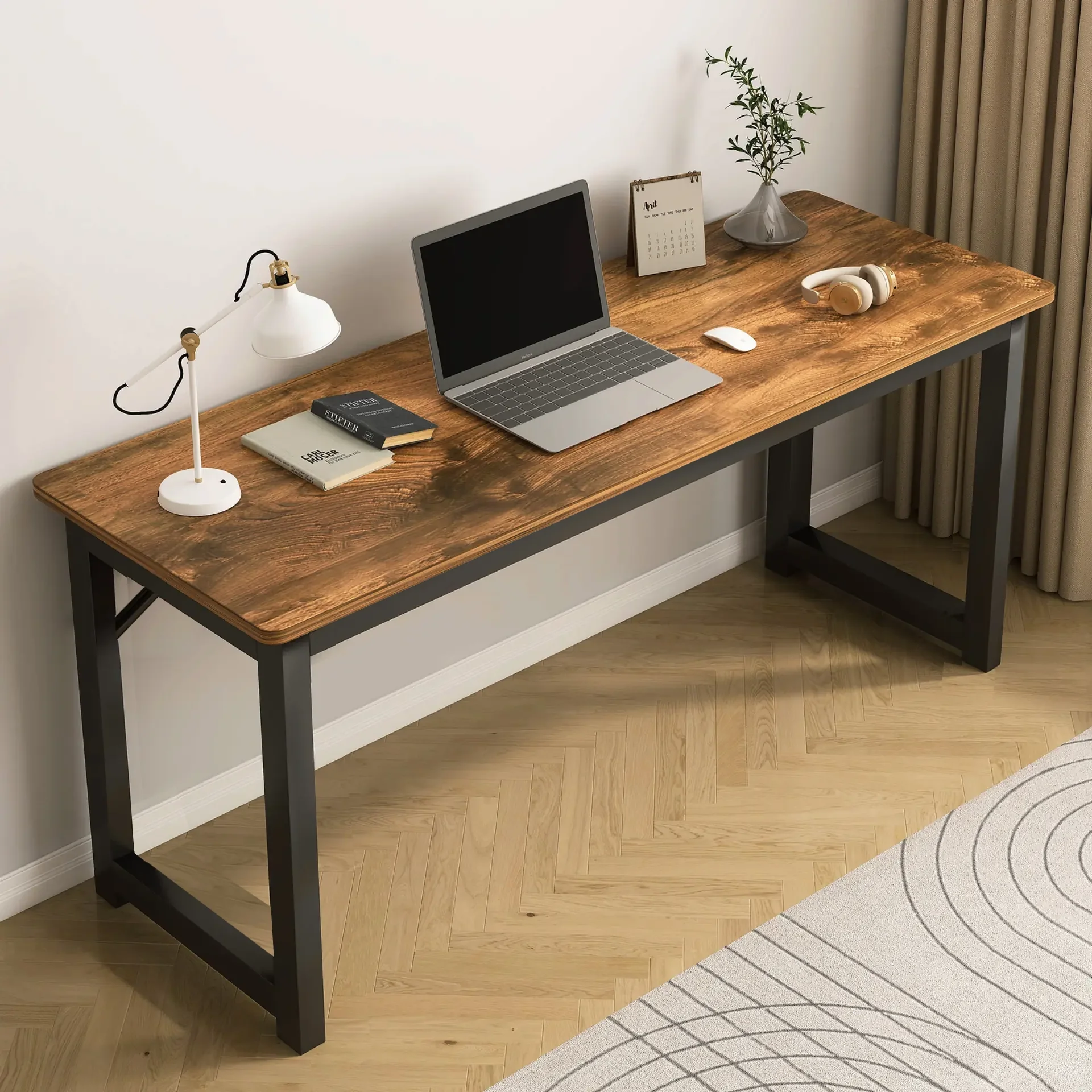 Profile Console Table Wood & Metal Narrow Desk (Rustic Wood) - Image 10