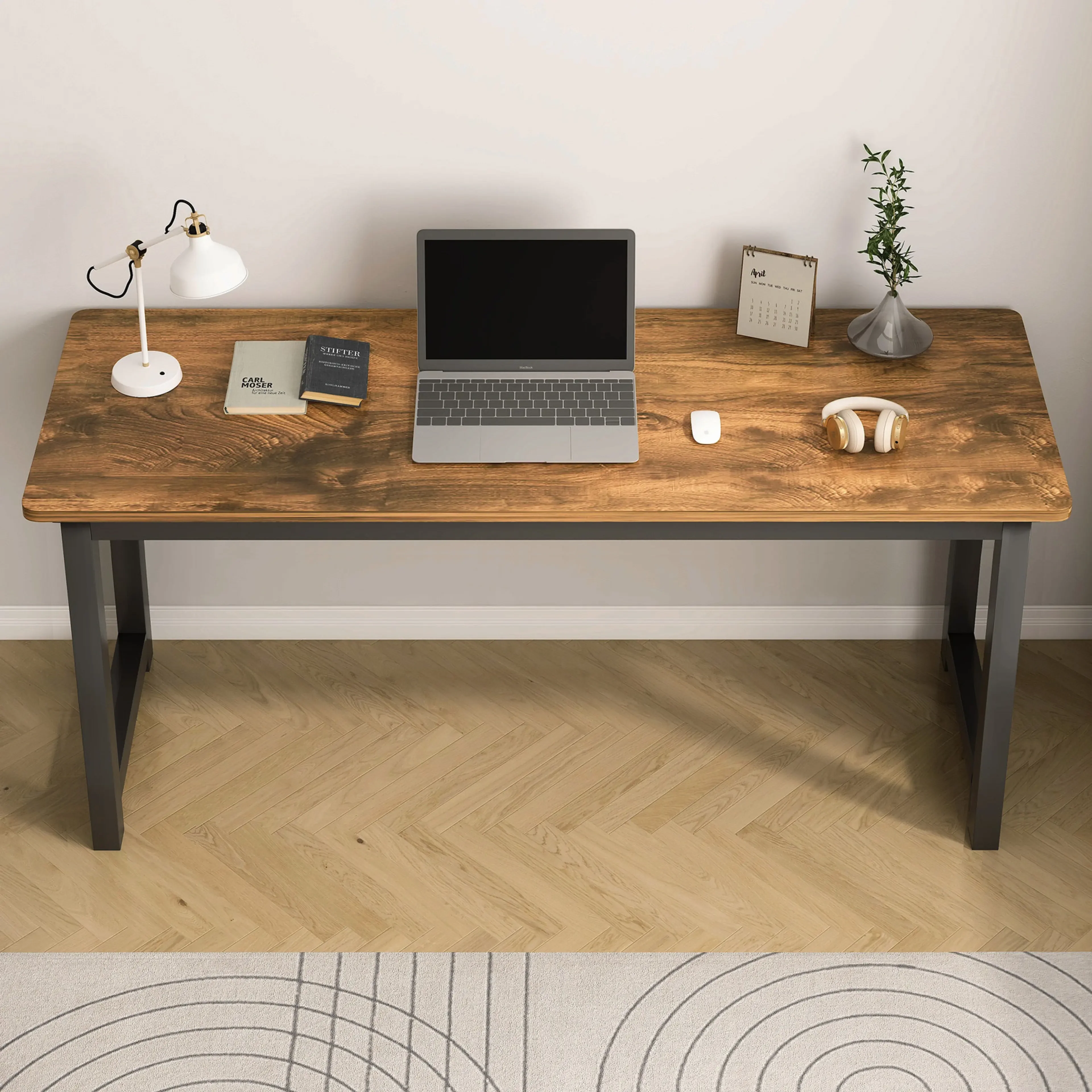 Profile Console Table Wood & Metal Narrow Desk (Rustic Wood) - Image 3