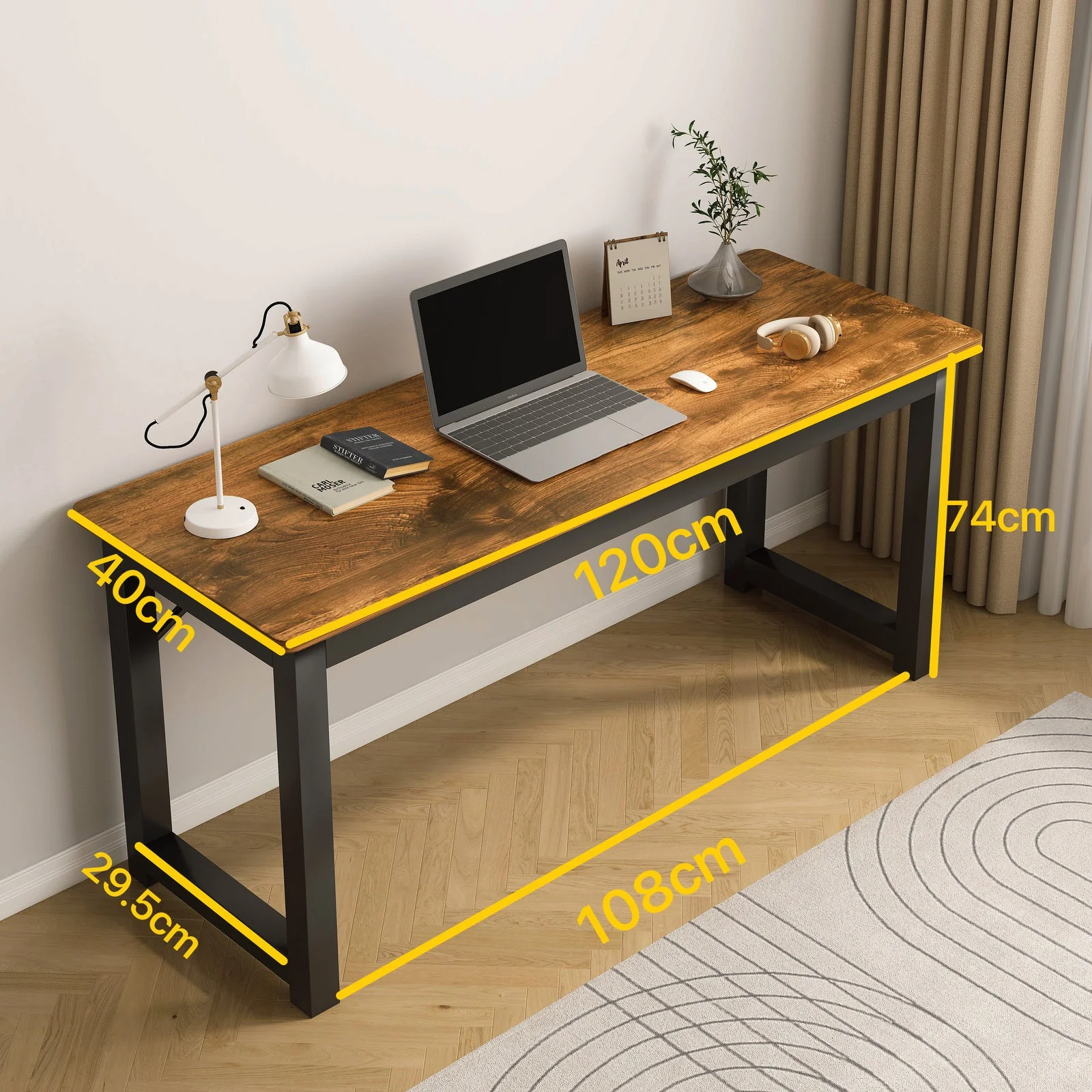 Profile Console Table Wood & Metal Narrow Desk (Rustic Wood) - Image 6