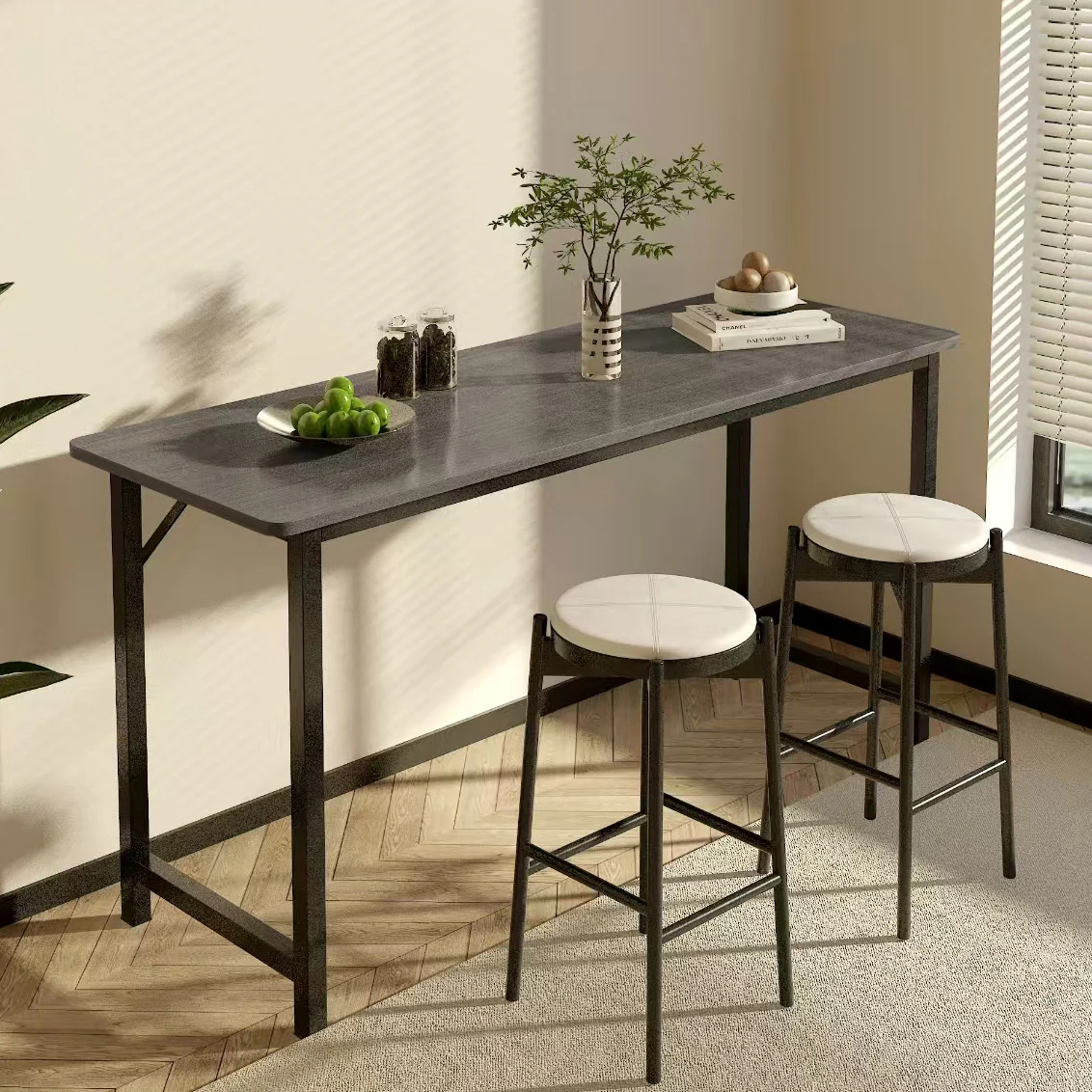 Profile Console Table Wood & Metal Narrow Desk (Rustic Grey) - Image 2
