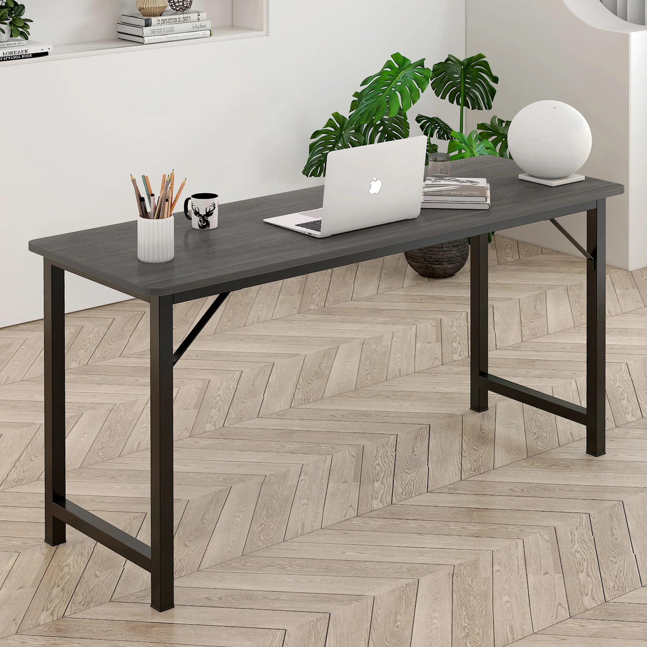 Profile Console Table Wood & Metal Narrow Desk (Rustic Grey) - Image 3