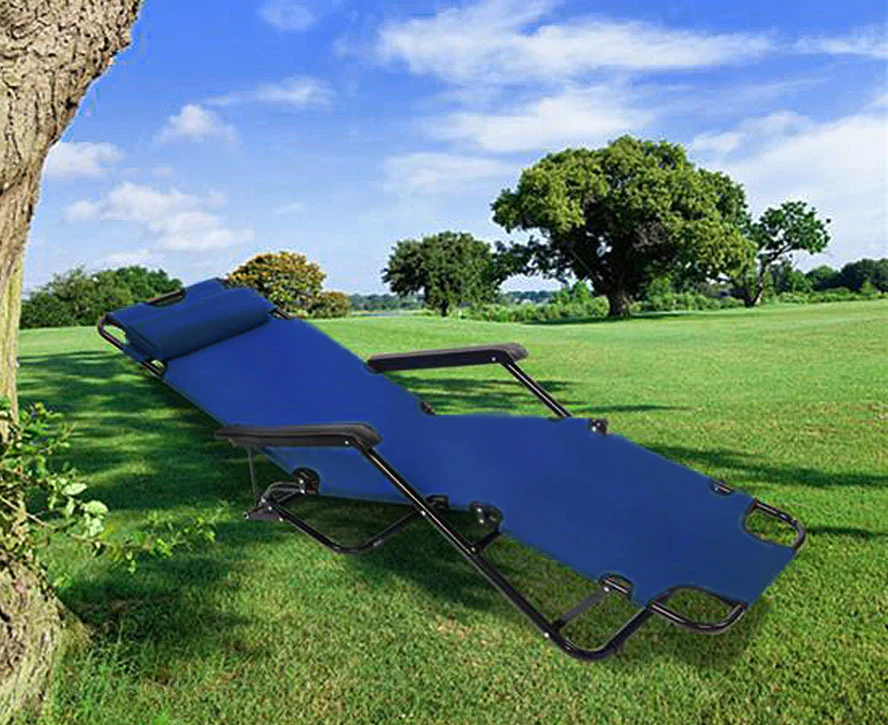 Reclining Outdoor Sun Bed Beach Deck Chair with Padded Head Rest - Image 5