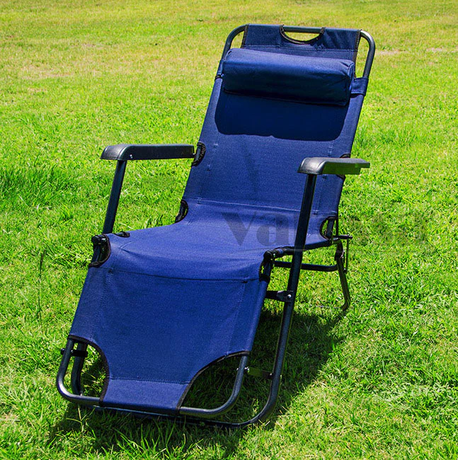Reclining Outdoor Sun Bed Beach Deck Chair with Padded Head Rest - Image 6