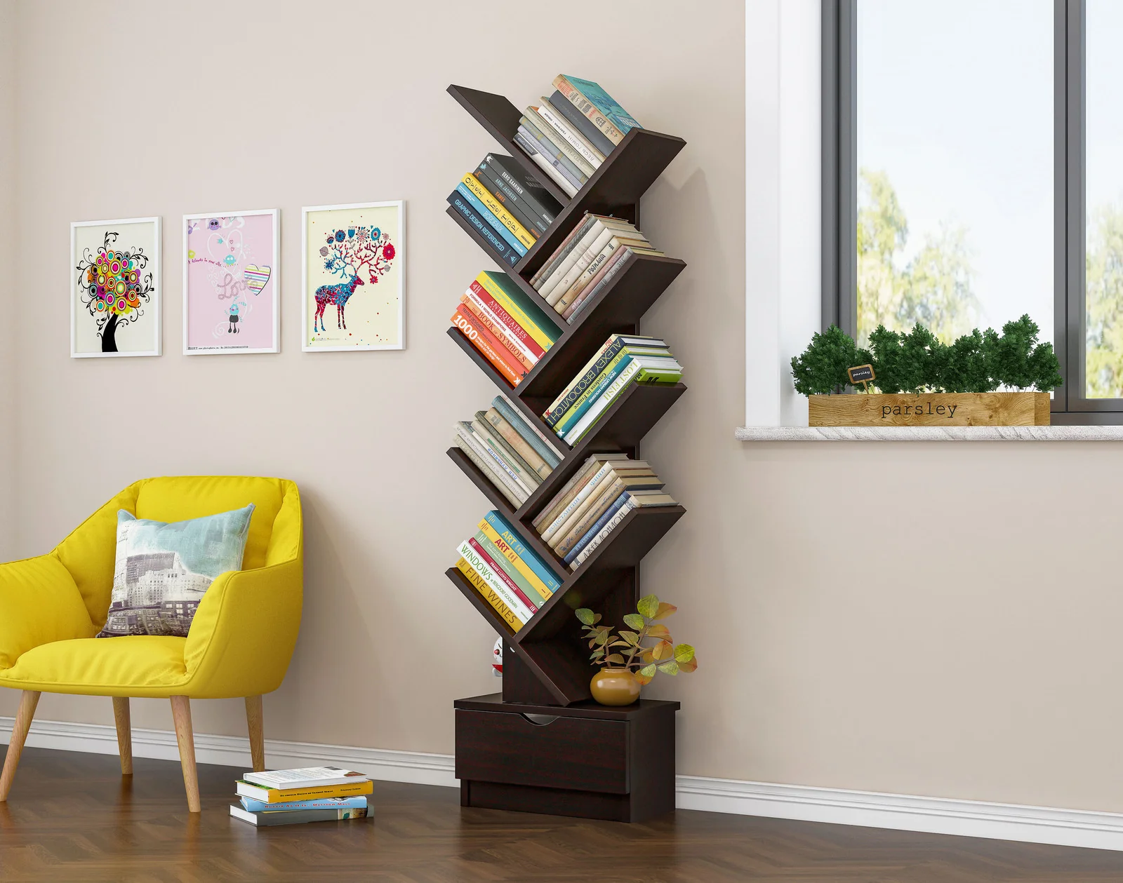 Resort 10 Shelving Bookshelf Display Cabinet Shelf Bookcase Organizer (Black Walnut) - Image 2